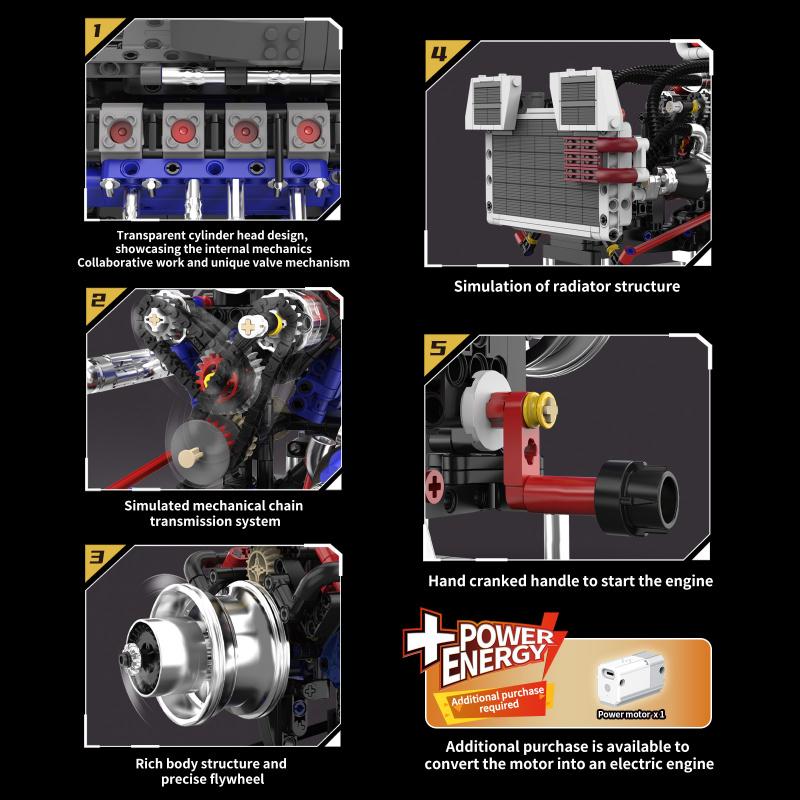 V8 Engine Building Blocks Sets Moc Scale Model Kit Collectible Set For Adults Construction Toys Gifts For Friends Men Teen Boys