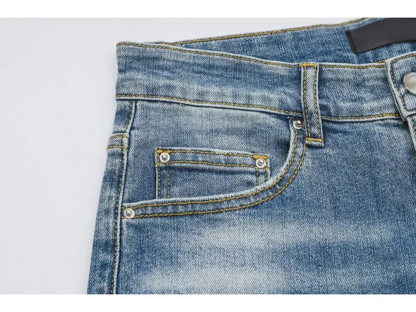 Men's Light Blue Ripped Patch Slim Fit Jeans - Hip Hop Style, Slightly Elastic, European & American High-Street Fashion