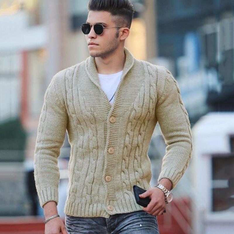 

2025 Men s Knitted Cardigan Solid Color Slim Fit Sweater XXXL білий
