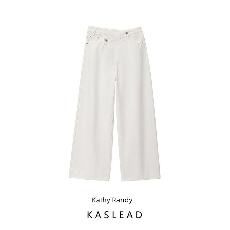 Kaslead New Women Clothes Western Style Double Placket Waist High Waist Wide Leg Jeans 3607036