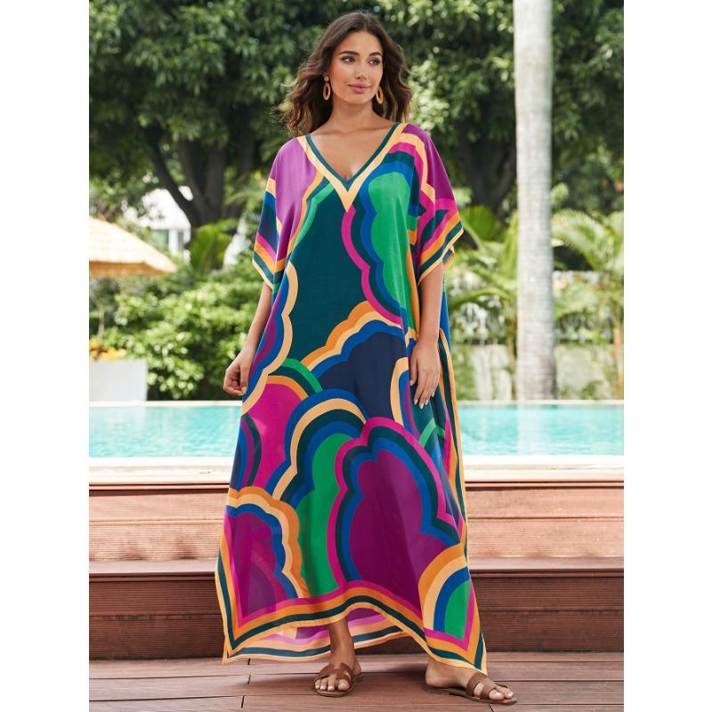 Summer Women's Dress Plus Size Printed Beach Cover-up Loose Holiday Sunscreen Bikini Cover-ups