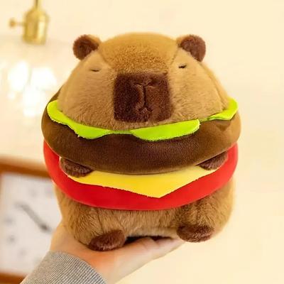 Plyšová hračka kapybara ve tvaru hamburgeru, plyšová hračka kapybara, nadýchaná kawaii měkká plyšová panenka, nejlepší dárky k narozeninám pro děti