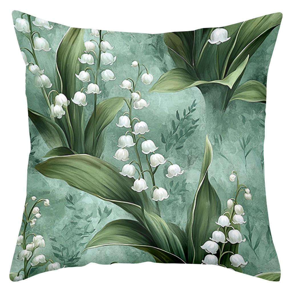 2D Flat Printing Lily of The Valley and Butterfly Pattern Cushions Polyester Pillowcase Sofa Decorative Cushion Cover
