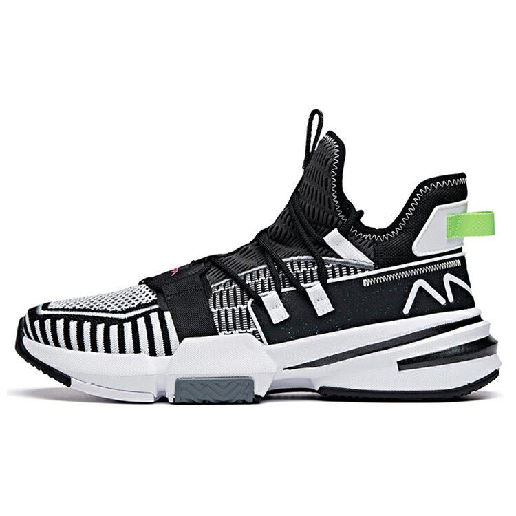 Anta Frivolous Series Cushioning, Wear Resistant Mid Top Basketball Shoes Men's Black White 112021609-3