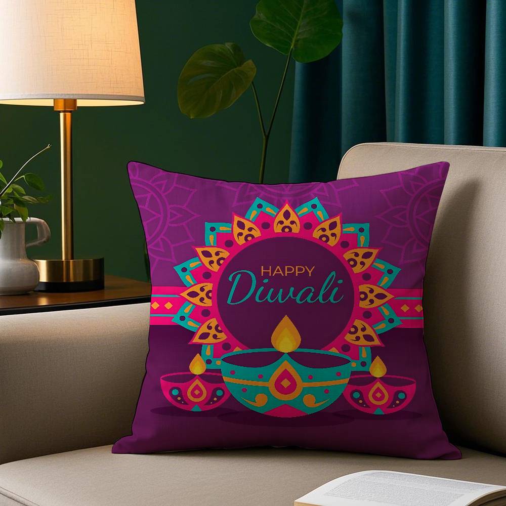 Diwali Festival Pillow Case Cozy Plush Pillow Cover Double Side Printed – Home Gift for Bedroom Decor