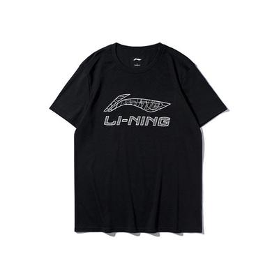 Li Ning Sportsmoteserie Logo Bokstav Rund Hals Komfortabel Allsidig Pustende Løstsittende Kortermet T-skjorte Unisex T-skjorte Svart AHSU833-1