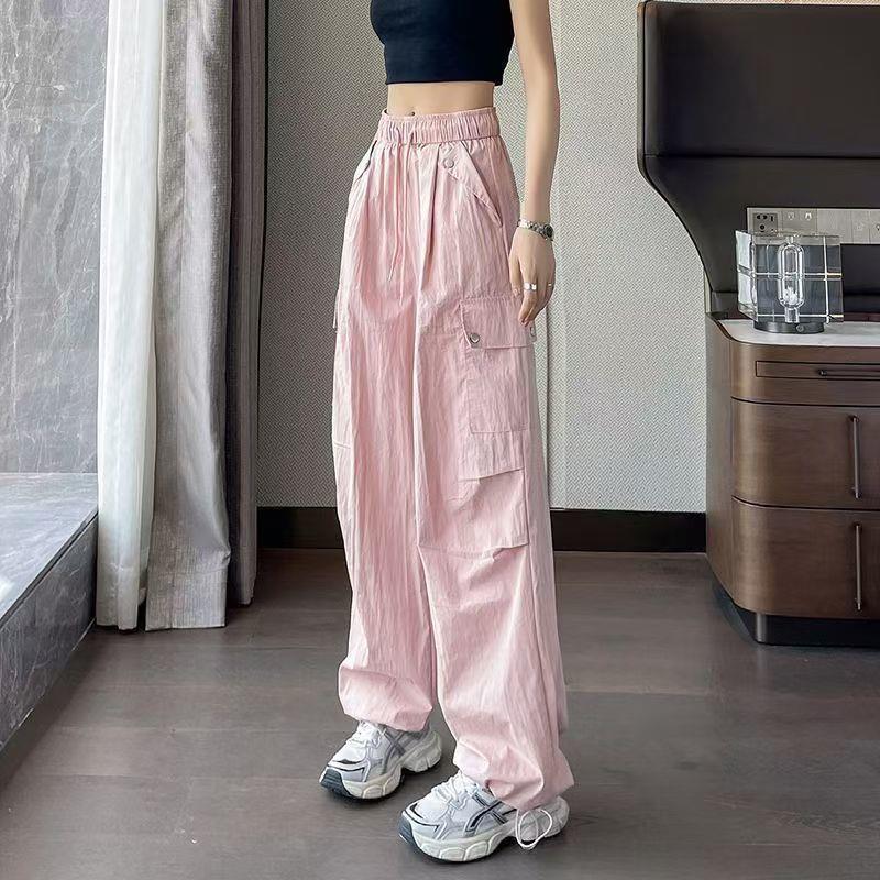 Unisex American High Waist Slimming Cargo Pants - Korean Style Wide-Leg Sportswear for Spring. L