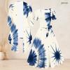 Women Plus Size Two Piece Set Square Neck Short Sleeve Tie Waist Printed Flared Dress 3 4 Sleeve Open Cardigan Blue White