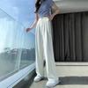 Womens White Ice Silk Wide Leg Pants High Waist Loose Fit Casual Trousers Petite Regular