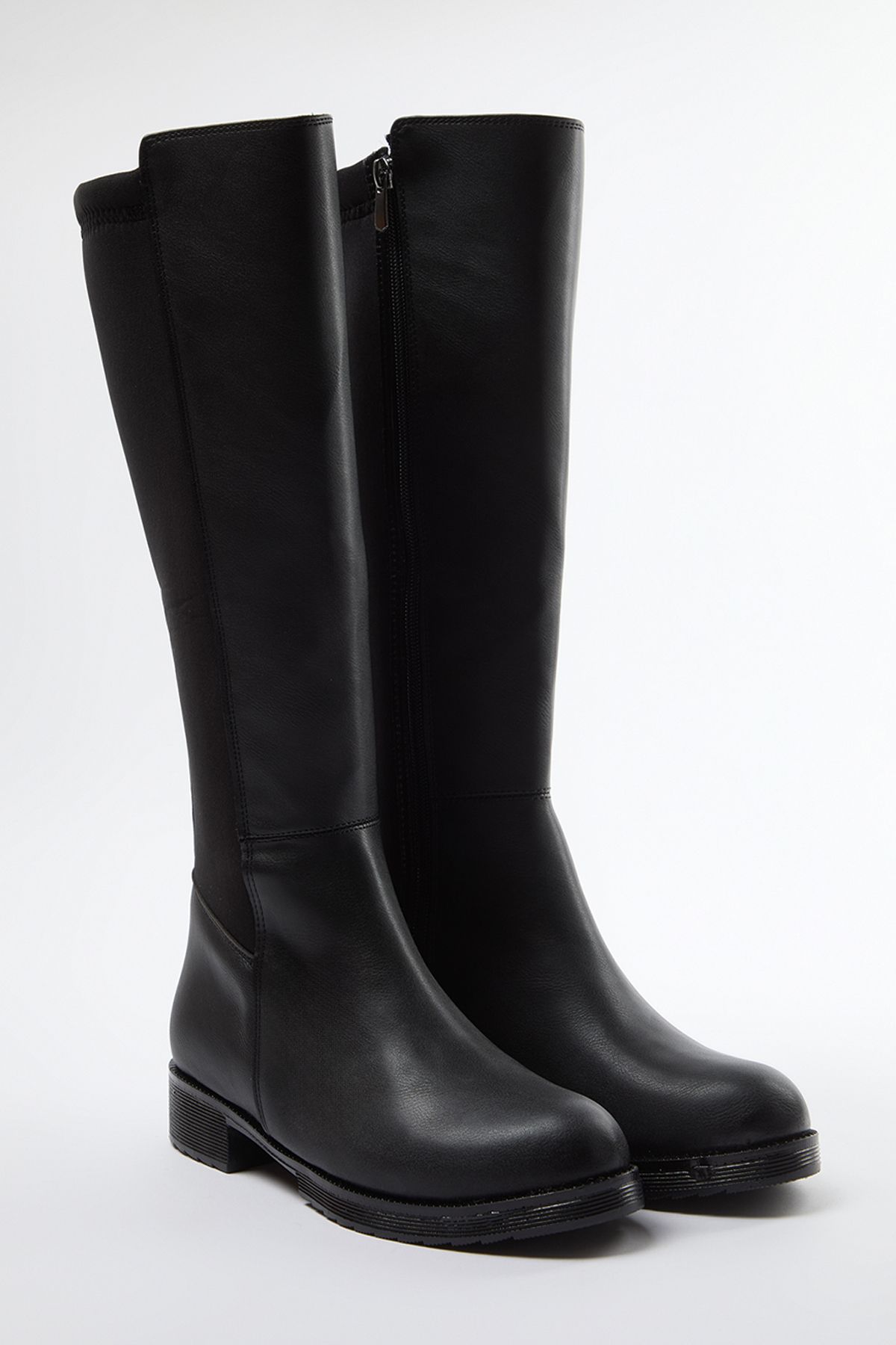 

Women s Fashion Flat Heeled Boots Black Elastic Boots Shoes 36