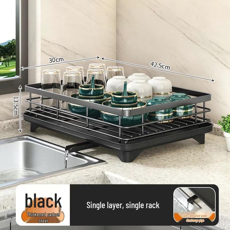 

Countertop Kitchen Storage Rack for Bowls, Plates, Chopsticks, Tableware, and Cups with Drip Tray