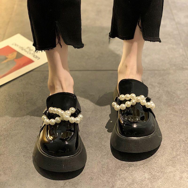 Woman Mules Slippers Round Toe Slides Platform Shoes for Women Pearl Black Clappers H Sandal on Promotion High Quality Sandals