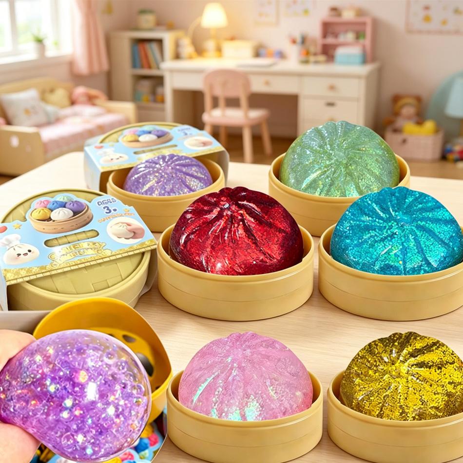 Glitter Knoedel Knijpspeeltje Langzaam Rijzend Squishy Anti Stress Fidget Speeltje Schattig Broodje Decompressie Speeltje Voor Kinderen Volwassenen