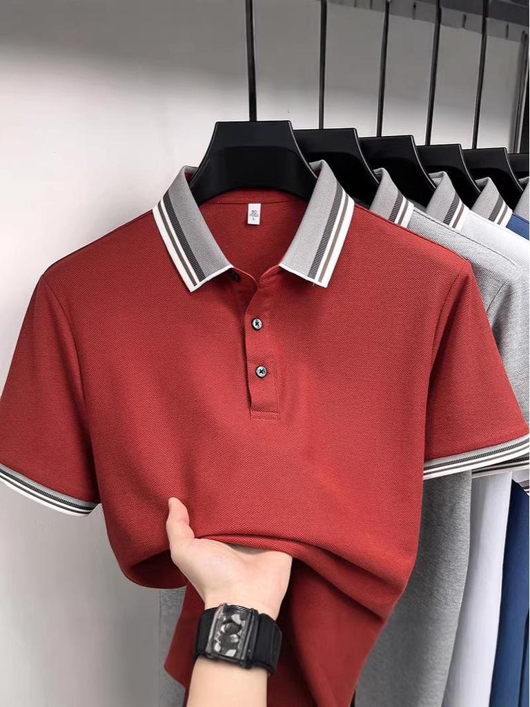 Men's Casual Lapel Polo T-Shirt - Cross Stripe Short Sleeve, Summer Wear for Young and Middle-aged