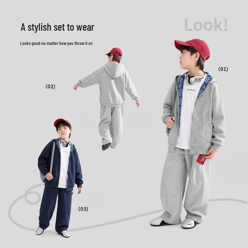 ZuoXi Boys' Autumn Hooded Jacket and Pants Two-Piece Set