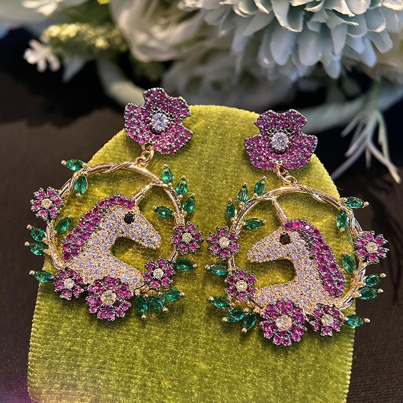 Flower Unicorn Dangle Earrings Jewelry for Women Design Luxurious Brand Jewellery Gold Plated Earings