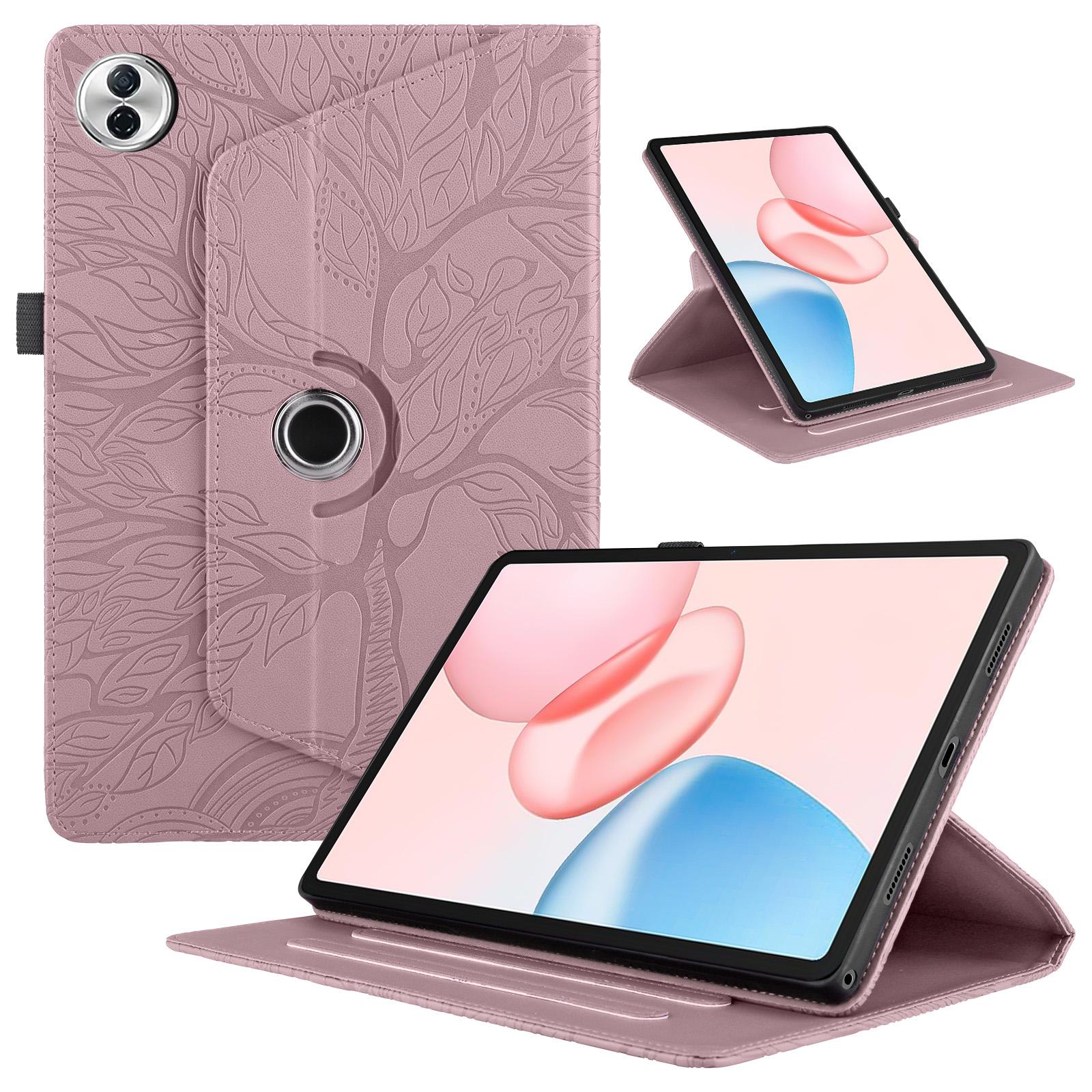 360 Rotating Embossed Life Tree Leather Wallet Case For Honor Pad 10 2025 12.1 X9A X9 Pro X8 V9 11.5 inch Card Holder Flip Cover Pad X9Pro 2025 розовый