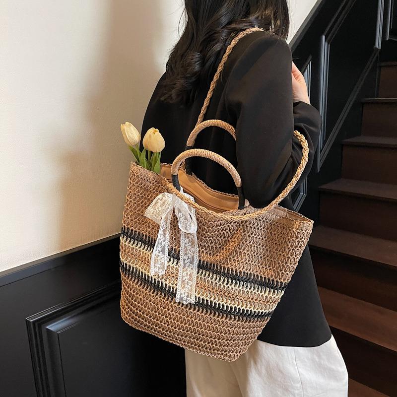 Summer Large-capacity Straw Woven Bag Women's New Beach Woven Handbag Commuter Tote Bag Bucket Bag