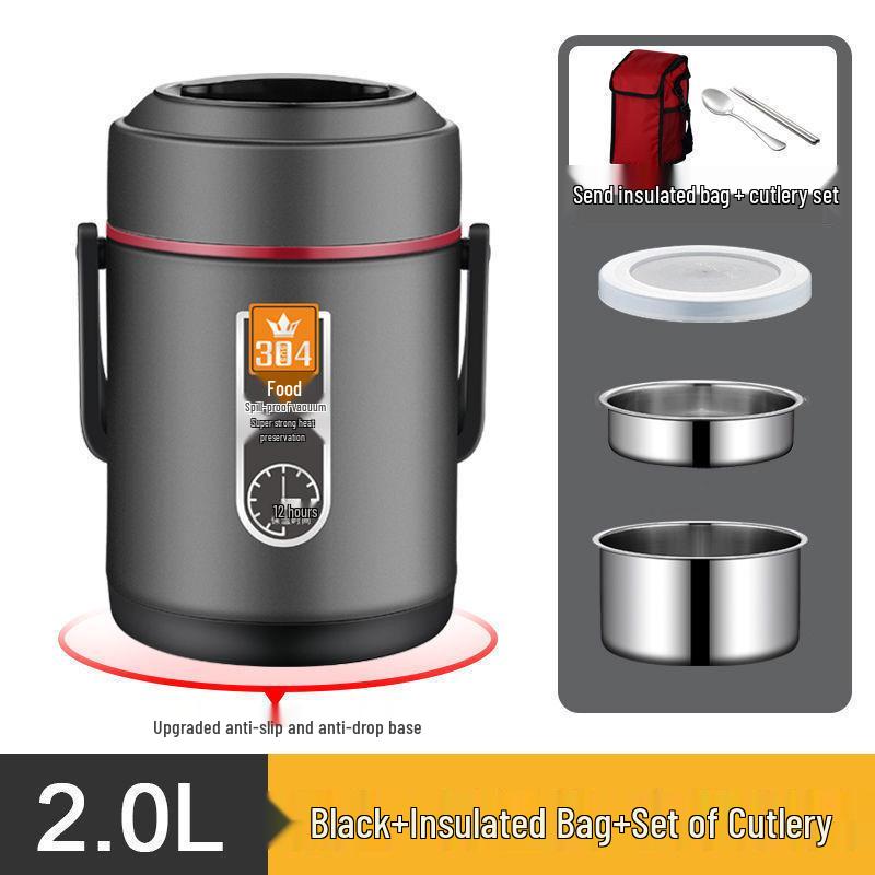 Large Capacity 304 Stainless Steel Double-Layer Insulated Lunch Box with Lid - Food Grade for Office Workers and Students