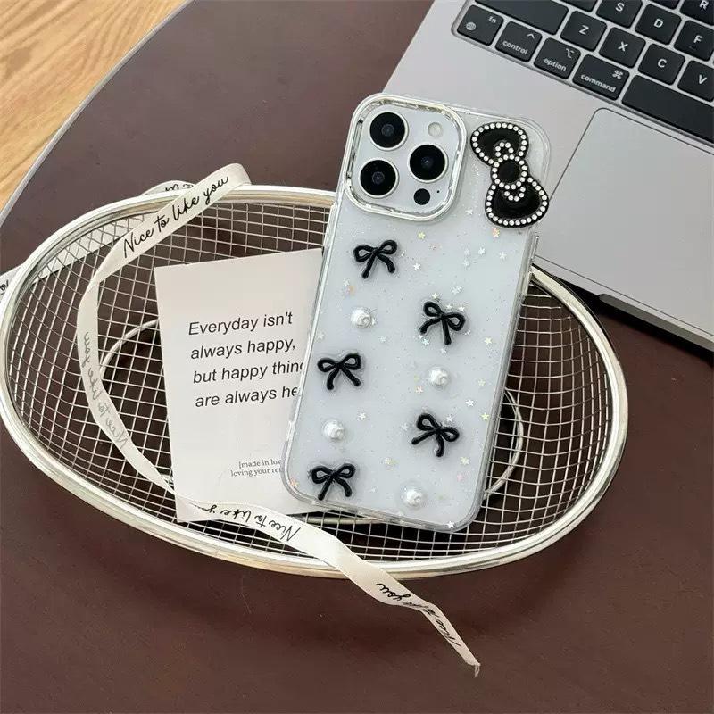 Pearl Bow Phone Case for IPhone17pro Glitter Powder for Apple 16 Transparent Women's Creative 15 Exquisite