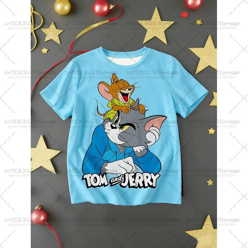 TOM&JERRY Cartoon Pattern Printed Cotton Imitation Cute Children's Casual Top Fashion Sports T-shirt Summer Adult T-shirt