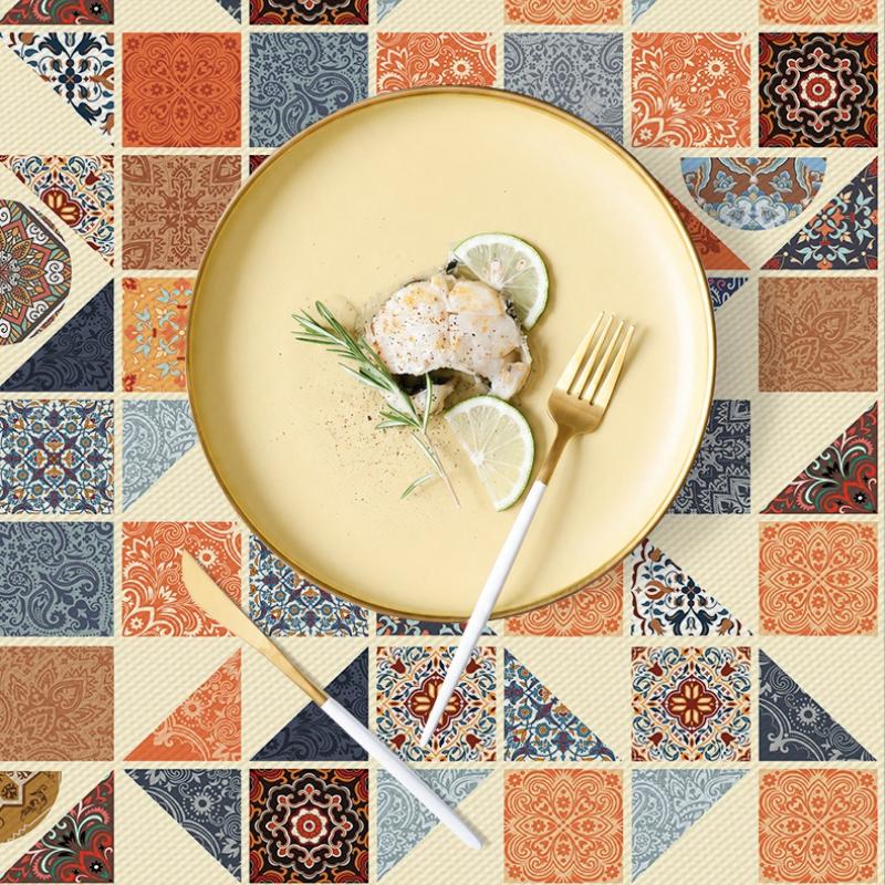 Ethnic Style Waterproof Tablecloth Family Gathering Oil Proof Wash Free Dining Table Mat Easy To Maintain Thick Anti Slip Desktop Protective Cover