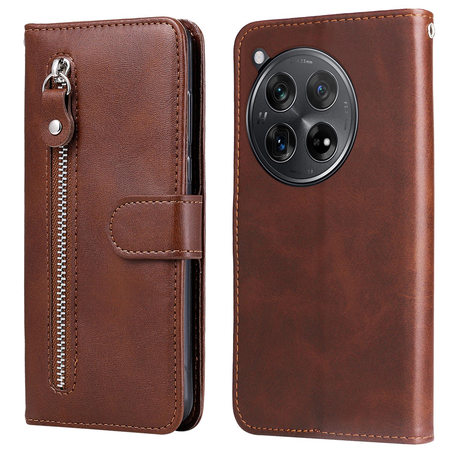 For OnePlus 12R 5G/Ace 3 5G Case Zipper Pocket Calf Texture Phone Cover D