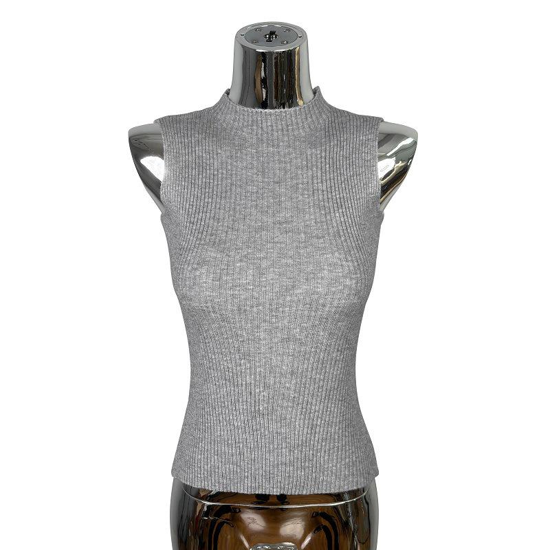 Slim Pure Desire Style Feminine Knit Vest with Half-High Collar