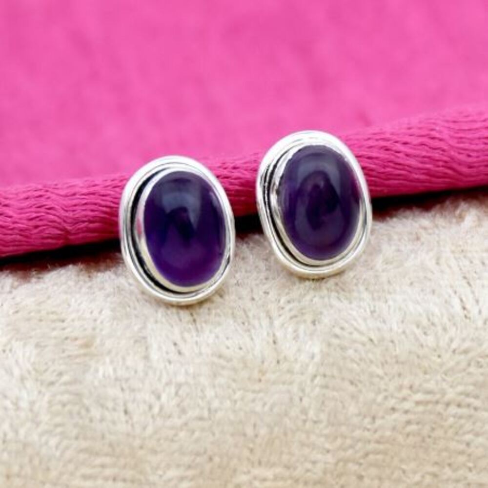 

Amethyst Gemstone Stud Earring, Solid 925 Sterling Silver Jewelry, Minimalist jewelry