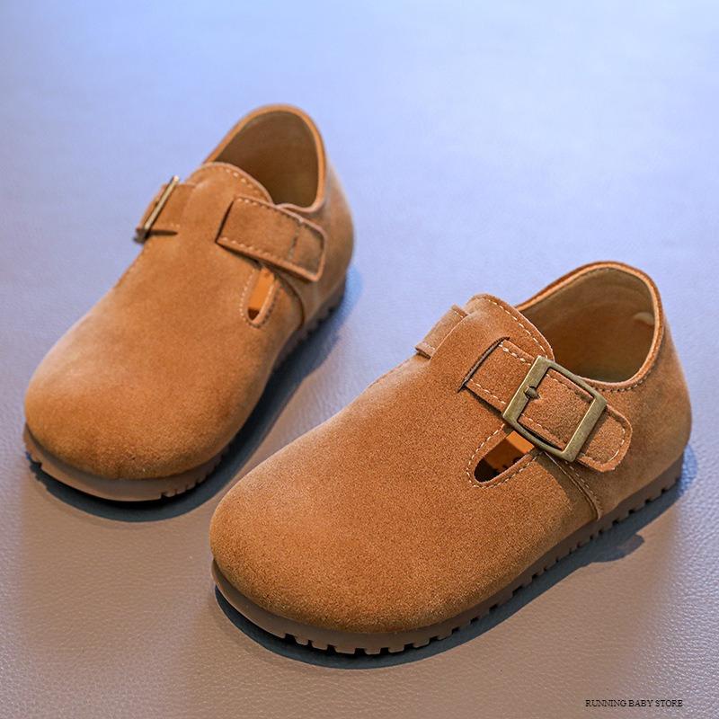 

Autumn Children Suede Shoes New Girl Causal Ballet Shoes Breathable T-tied Kids Fashion Everyday Footwear Boy Buckle Shoe I08252 23 коричневый