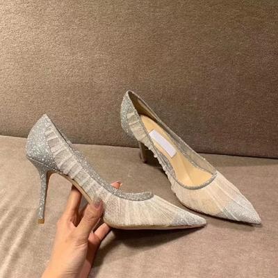 Lace Pointed Mesh Thin Heel Shoes for Women's Autumn High Heels, Shallow Mouth Wedding Shoes