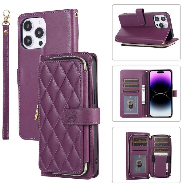Crossbody Lanyard Zipper Leather Wallet Phone Case for iPhone 17 Air 16E 16 Pro Max 15 14 Plus 13 12 11 X XR XS Wrist Rope Cover