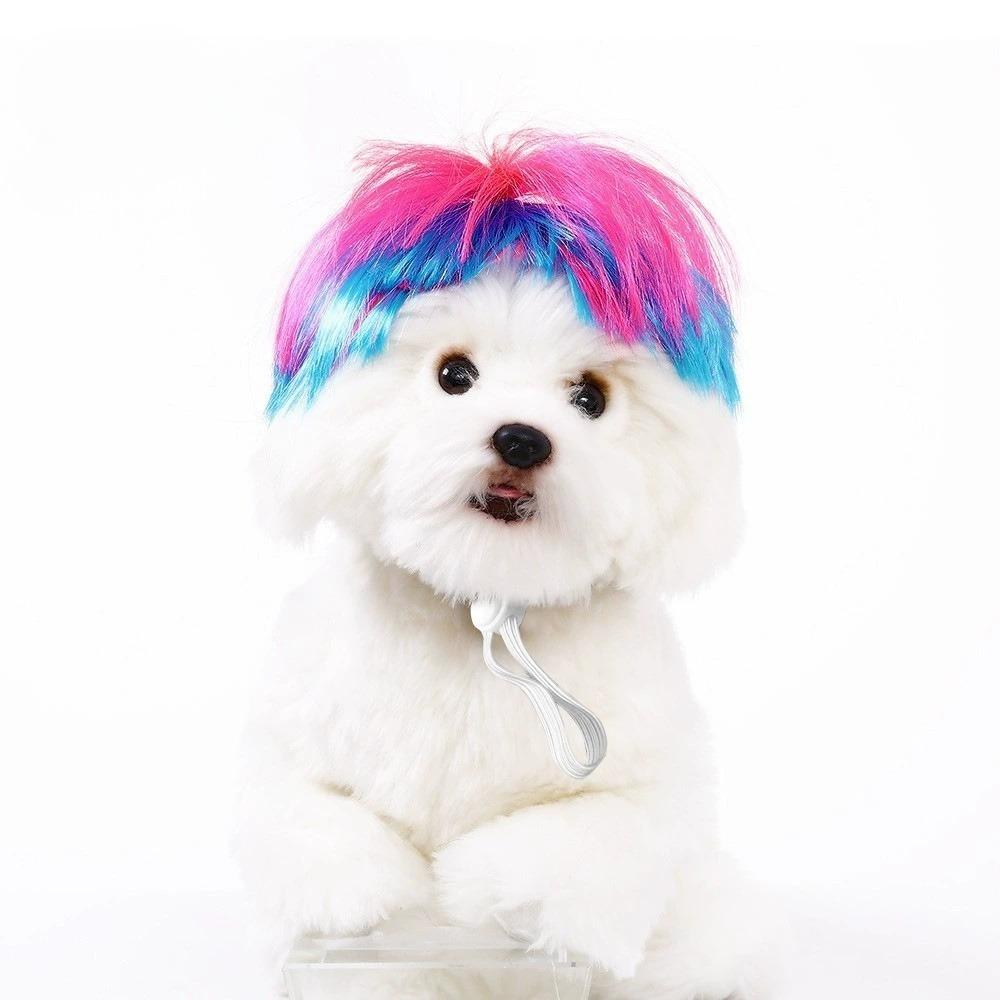 Interesting Pet Wig Universal Cat Dog Bangs Bob Wig Head Cover for Cosplay Halloween Christmas Role-playing Fashion Fun Pet Hair