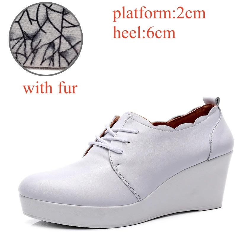 Small Size 33-43 Deep Mouth Genuine Leather Shoes Thick Bottom Platform Pumps 2025 Winter High Heels Wedges Shoes Office Model
