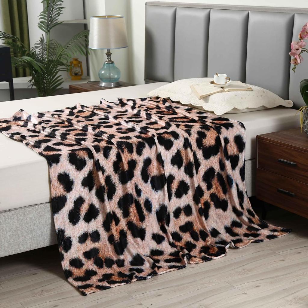 Leopard Print Blanket Soft Faux Fur Throw Cozy Living Room Decor Animal Pattern Bed Cover Warm Home Textile