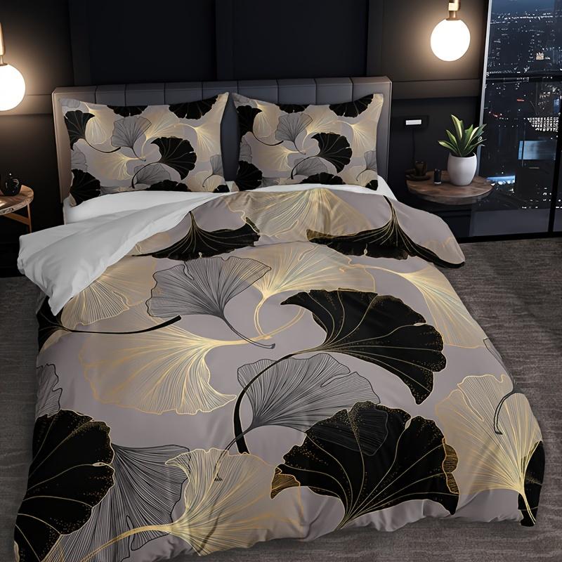 

Leaf Pattern Duvet Cover Set Machine Washable Digital Print All-Season Bedding Set With 2 Pillowcases Elegant Home Decor 135X200cm