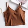 Geripptes Crop-Top für Damen mit V-Ausschnitt, BH-Cami, ärmelloses Tube-Top, Spaghettiträger, Tank-Top, gepolsterte Leibchen-Weste