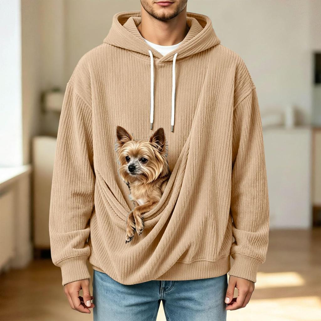 Unisex Casual Color Long Sleeve Hooded Knit Jacket with Pet Pocket