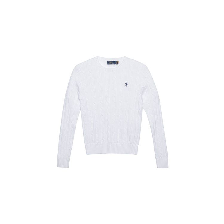 Polo Ralph Lauren SS23 Solid Color Logo Embroidered Cable Knit Sweater Women sweater White 211747397002