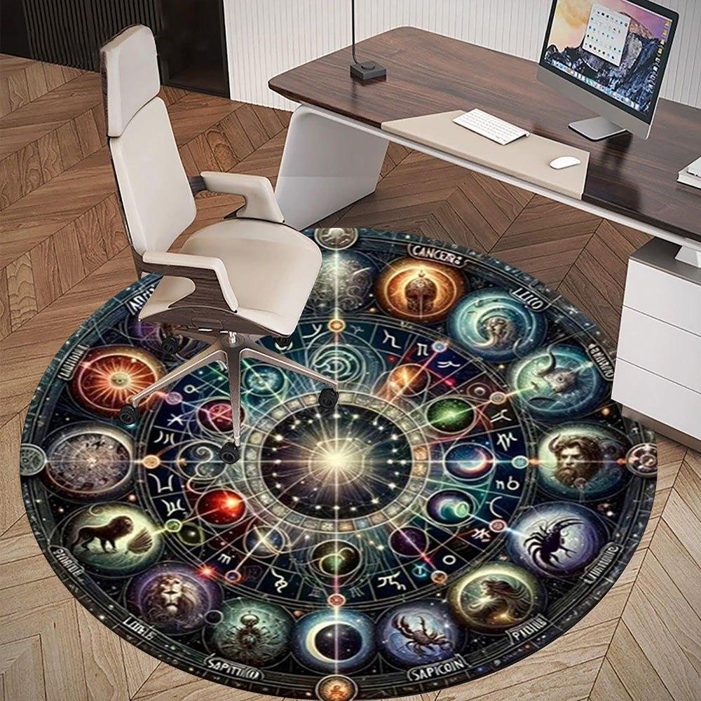 Ruota Astrologica Oroscopo Zodiacale Arte da Parete Circolare Tappetino Rotondo Antiscivolo per Sedia Tappeto per Sedia per Ufficio Tappeti per Arredamento Ufficio Regalo per San Valentino M