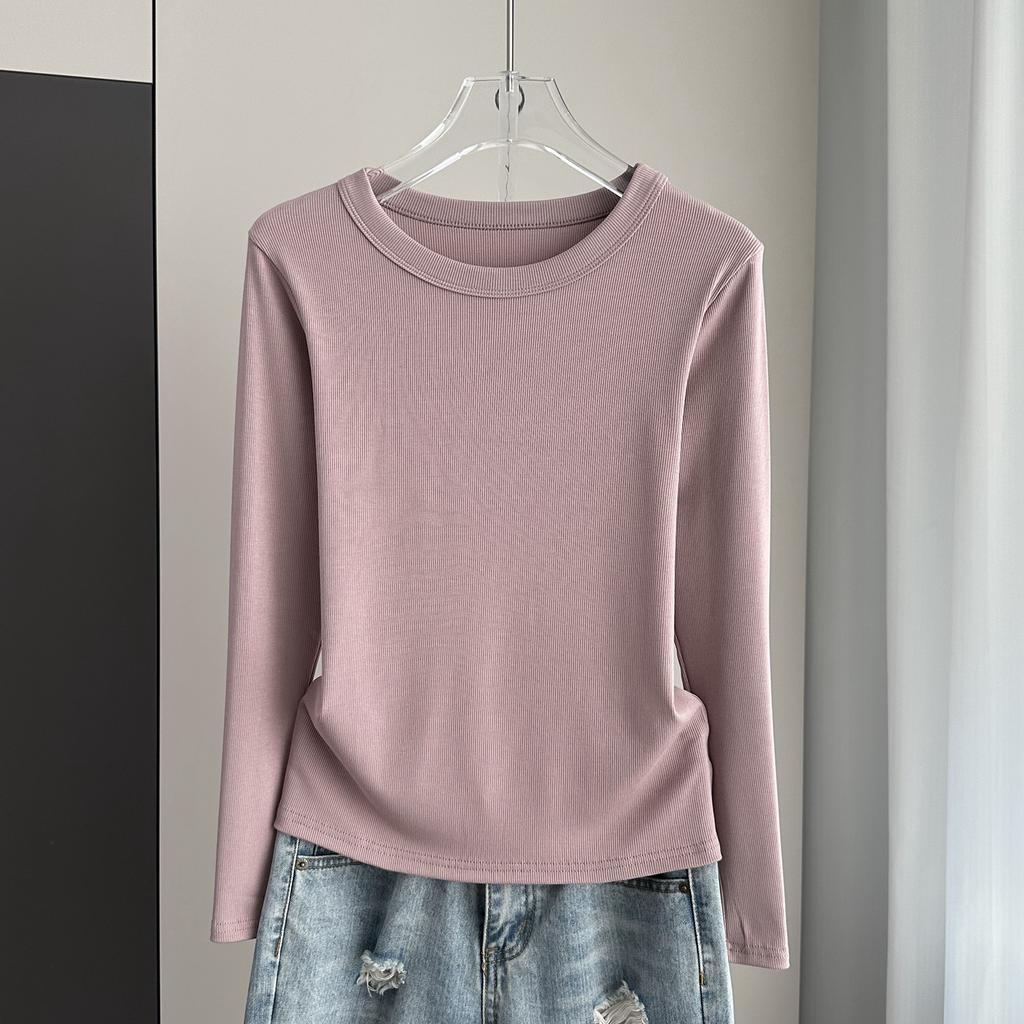 Ribbed Round Neck Long Sleeve Base Top Modal Slim Inner Wear For Winter Stretchy Slim Base Layer Soft Ribbed Fabric Good For Inner And Outer Wear Top