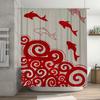 Red and White Geometric Fish Shower Curtain Modern Bathroom Decor for Home Use Waterproof Fabric with Grommets Easy Install Mach