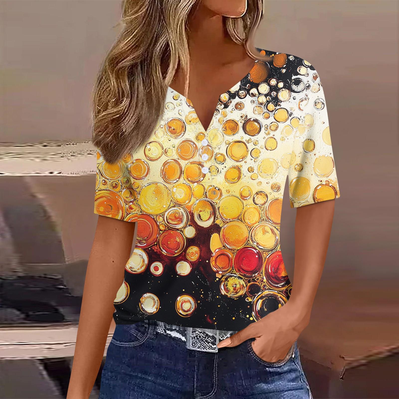

Women s T Shirt Tee Print Button Short Sleeve Daily Weekend Fashion Basic V- Neck Regular Top L