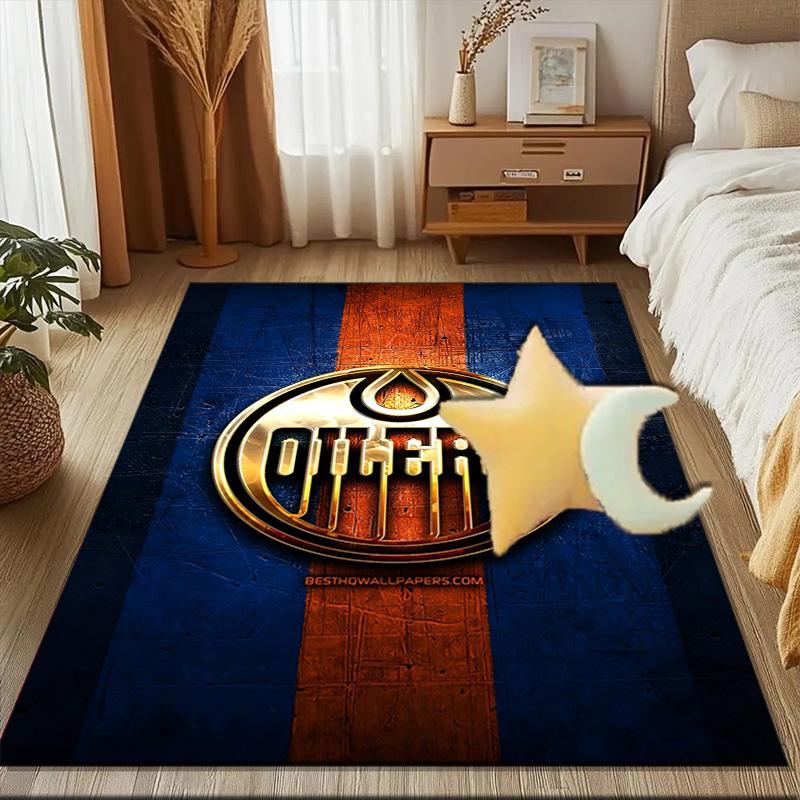Energetic Oilers Team Spirit Floor Mat for Living Room, Game Rooms, Office, Bedroom, Office Floor Mat Playful Design, Christmas Fan Gifts