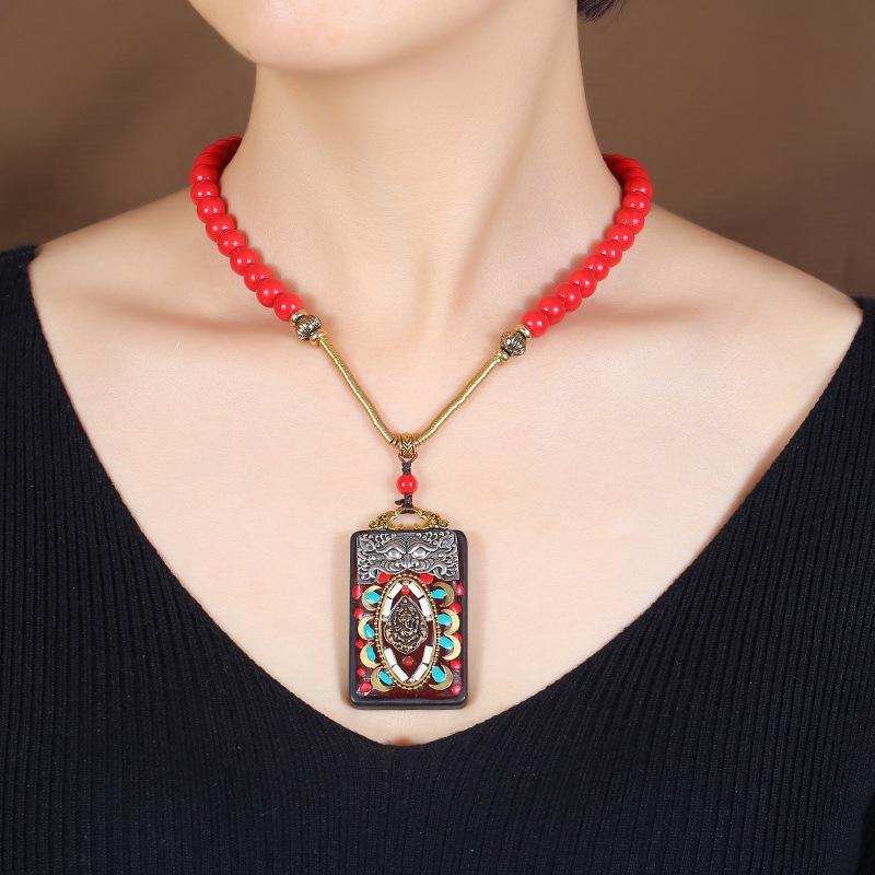 

Непальский тибетский этнический стиль эбеновое ожерелье танка мужское и женское ретро простое короткое ожерелье-цепочка на ключицу амулет аксессуары