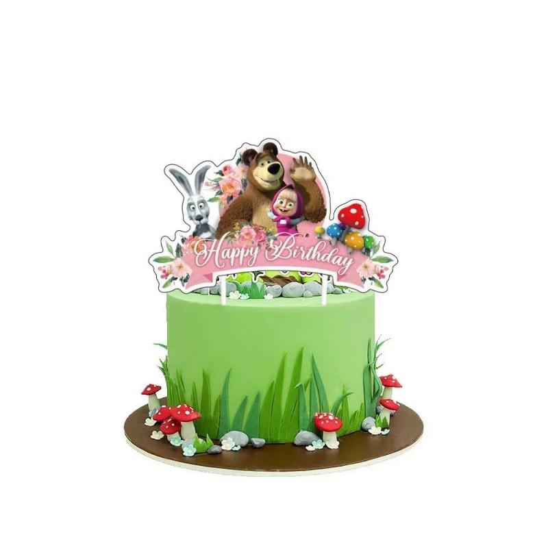 Masha And Bear Birthday Party Decorations Party Tableware Cake Flag Napkin Candy Box Backdrop Balloon Baby Shower Party Supplies