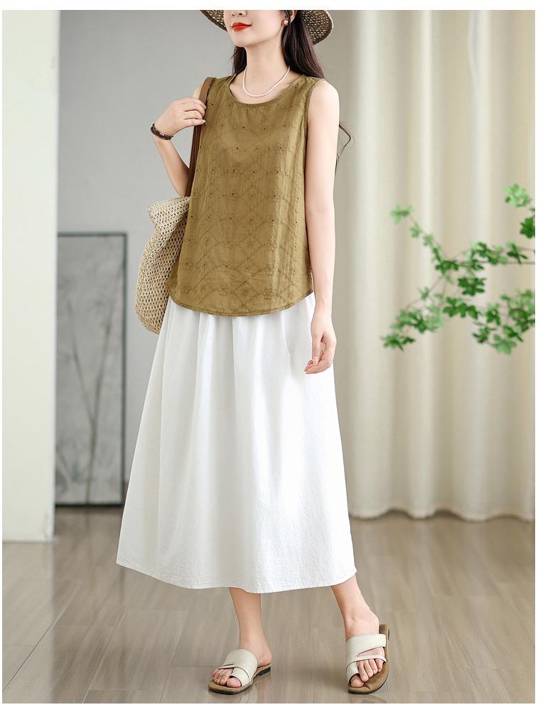 Summer Pure Cotton Embroidered Sleeveless Vest for Women