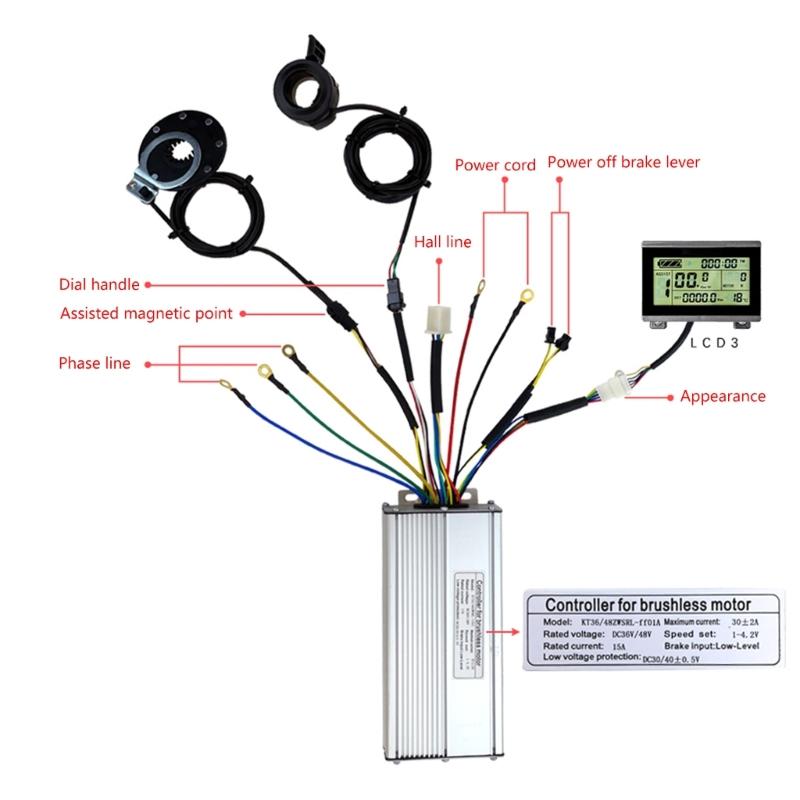 Electric Bike Sine Waves Controller 24V 36V 48V 72V 1000W 30A 3 Modes Brushless Motor Speed Controller & LCD Display Kit