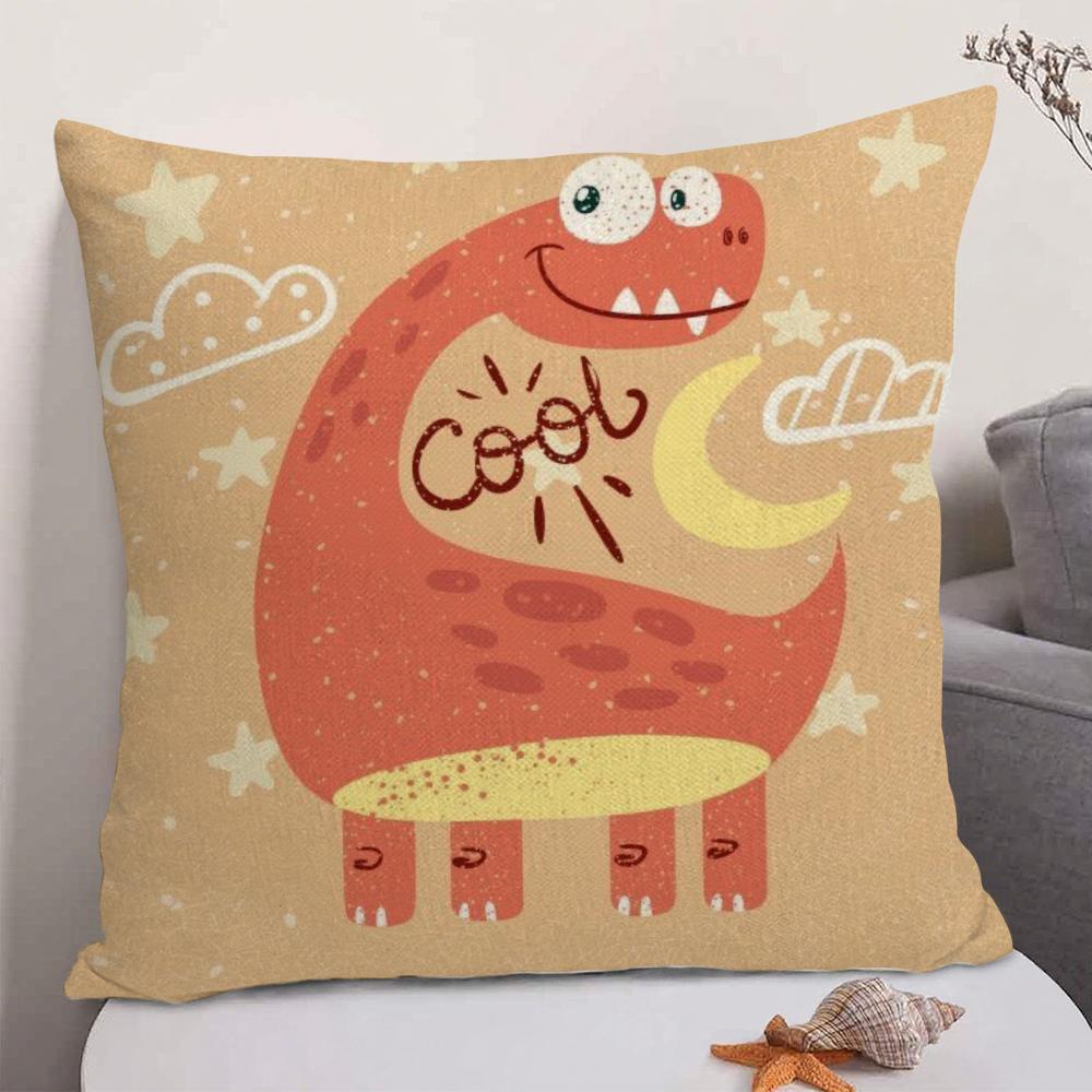 Cute Cartoon Dinosaur Cushion Cover Natural Linen Organic Fabric DoubleSided Printing Sofa Home Decor Gift Pillow Case