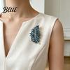 Collar Pin Brooch Imitation Crystal Inlaid Leaf Design Pin-Type Sparkling